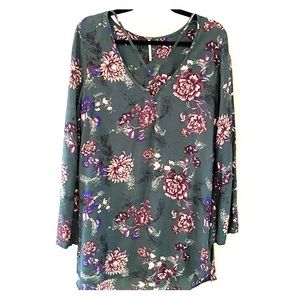 Free People Green Floral Dress Tunic w/ CrissCross